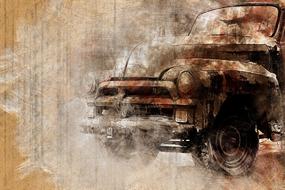 Beautiful, retro drawing with the vintage car, on clipart