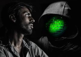 man face hood hacker poster