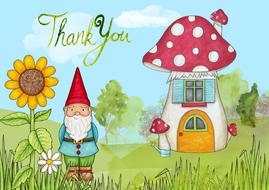 thank you card gnome drawing