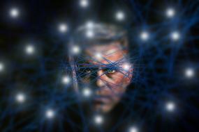 man face through social media