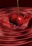 cherry in splash of red liquid, digital art