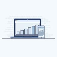 drawn smartphone with graph on screen and laptop with graph on screen