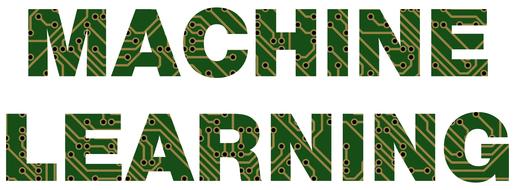 "MACHINE LEARNING" text in circuit board colors at white background