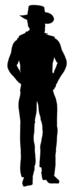 Black silhouette of the cowboy at white background