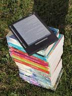 Books on a green grass