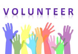 volunteer, banner with colorful hands