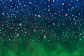 blue stars above green clouds, night, background