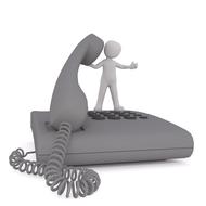 painted white man on a retro phone