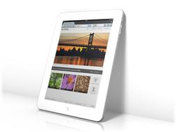 White Ipad tablet with images on the screen