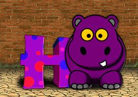 letters abc hippo h drawing