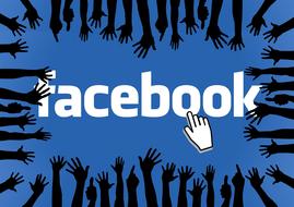 stretched hands around facebook icon, drawing