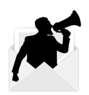 silhouette of a man with a loudspeaker in an envelope