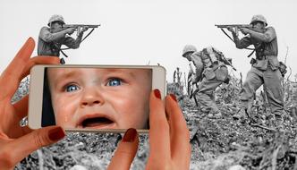 forward child cry soldiers war poster