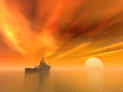 ship at sea under orange clouds during dawn