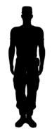 Black silhouette of the soldier man at white background