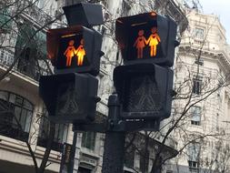 silhouettes of Gay couples on Traffic Lights in city