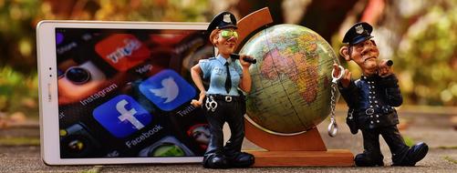 Social Media phone global and ceramic police men