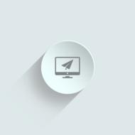 White and grey, round icon of the Landing page, with shadow, clipart