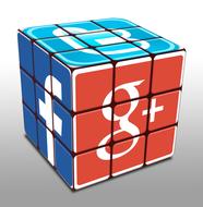Rubik's cube with social media icons on sides
