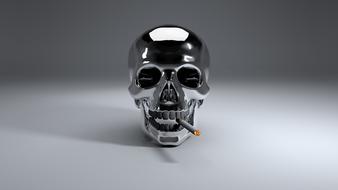 image of a metal skull with a cigarette