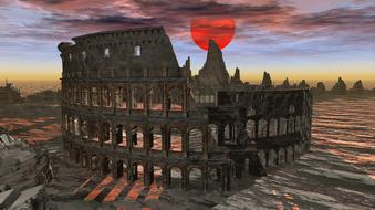 Colosseum Archeology Architecture red sun