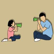 father daughter listen and talking drawing