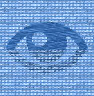 Internet privacy, eye over binary code drawing