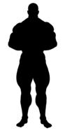 Black silhouette of a man, with the muscles, at white background, clipart