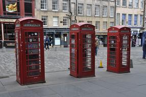 red Phone Boxes on street, scotland, Edinburgh