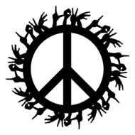 love, hands around peace symbol drawing