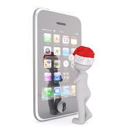 male person in santa hat in front of iphone, render