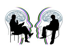 human silhouettes at heads, communication