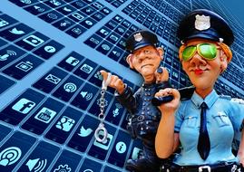 figures of police against the background of social media