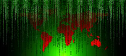 communication, background, world map behind binary code