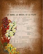 vintage newspaper on brown paper and colorful flowers