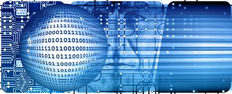 Blue and white globe with the binary code, at background with the board and portrait, clipart