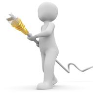 White figure with the yellow and white cable at white background