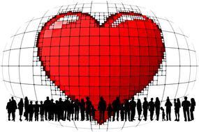 Black people silhouettes of the people near the red heart in the grid on clipart