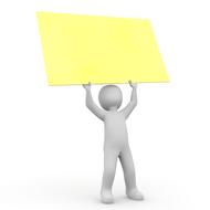 drawn white man with yellow banner
