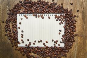 coffee beans as a frame for a notebook