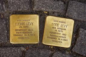 gold plaques on the road