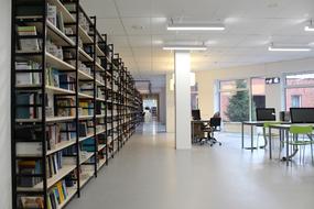 Beautiful library with colorful books on the shelves