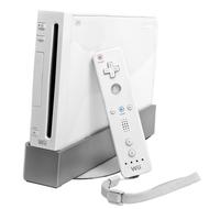 White and grey video game console with the controller, at white background