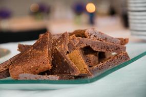 chocolate sponge cake in a transparent plate