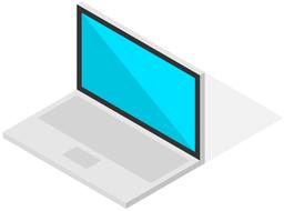 Grey laptop, with the turquoise screen, with the shadow, at white background, clipart