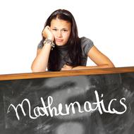 mathematics, young skeptic girl at blackboard