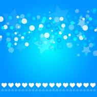 Blue and white stars, lights and hearts of the different shades, at blue background, clipart