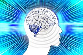 thoughts, rays around human brain, drawing
