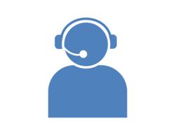 blue silhouettes of dispatcher with headphones on white background