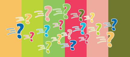 question marks on a multicolored striped background